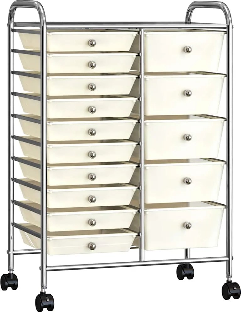 vidaXL Cărucior de depozitare mobil cu 15 sertare, alb, plastic