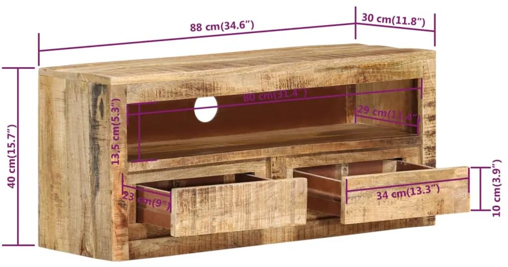 Comoda TV, 88x30x40 cm, lemn masiv de mango 1, Lemn masiv de mango