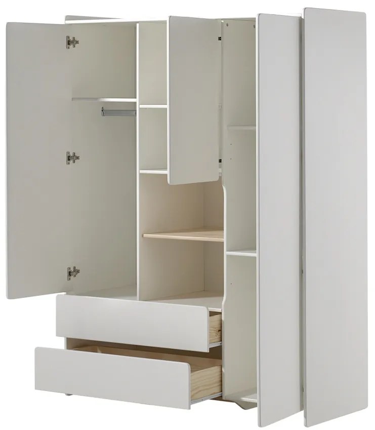Set Mobilier Kiddy pentru Camera Bebelușului – Pătuț 60x120 cm, Comodă, Placă de Înfășat & Dulap 3 Uși – Alb – Vipack