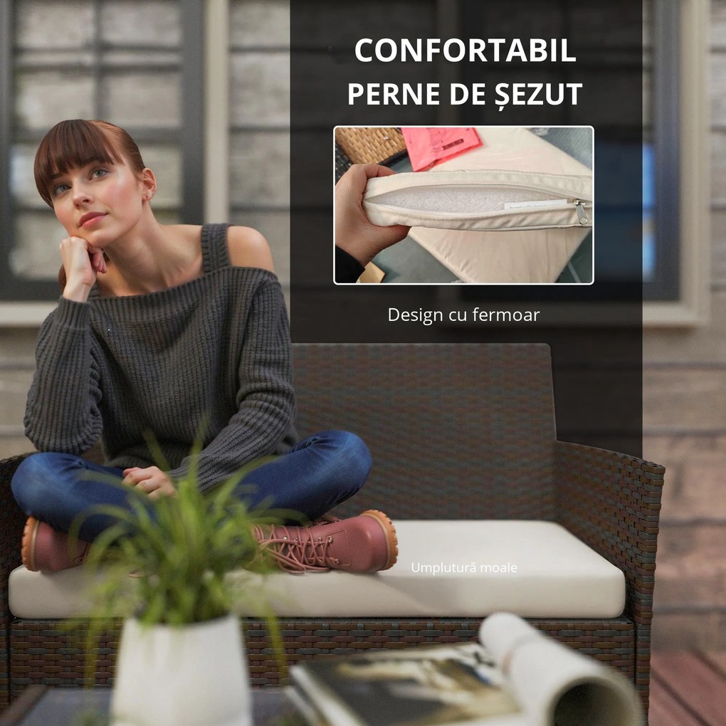 Outsunny Set Mobilier de Grădină din 4 Piese cu Canapea, 2 Fotolii și Măsuță de Cafea, 102x58x82 cm, Maro | Aosom Romania