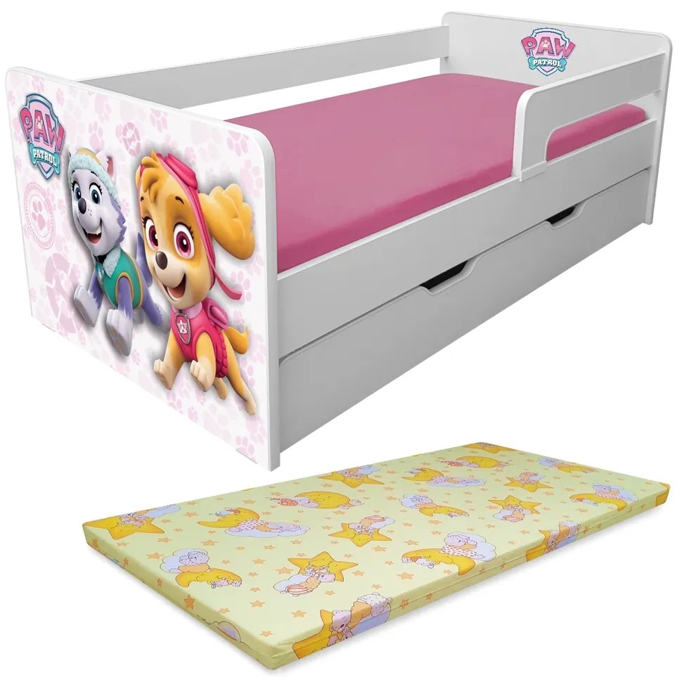 Pat Fetite 2-12 Ani Paw Patrol Pink P1L Cu Sertar, Saltea Light Pc-p-bas-paw-pink-p1l-srt-80