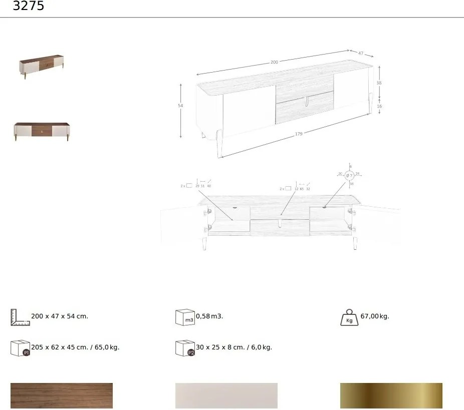 Comoda TV deosebita design LUX Walnut-Bej