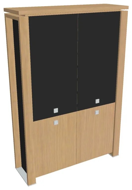 Dulap înalt Verno+ S 140 x 46 x 210 cm, uși combinate, stejar deschis / negru