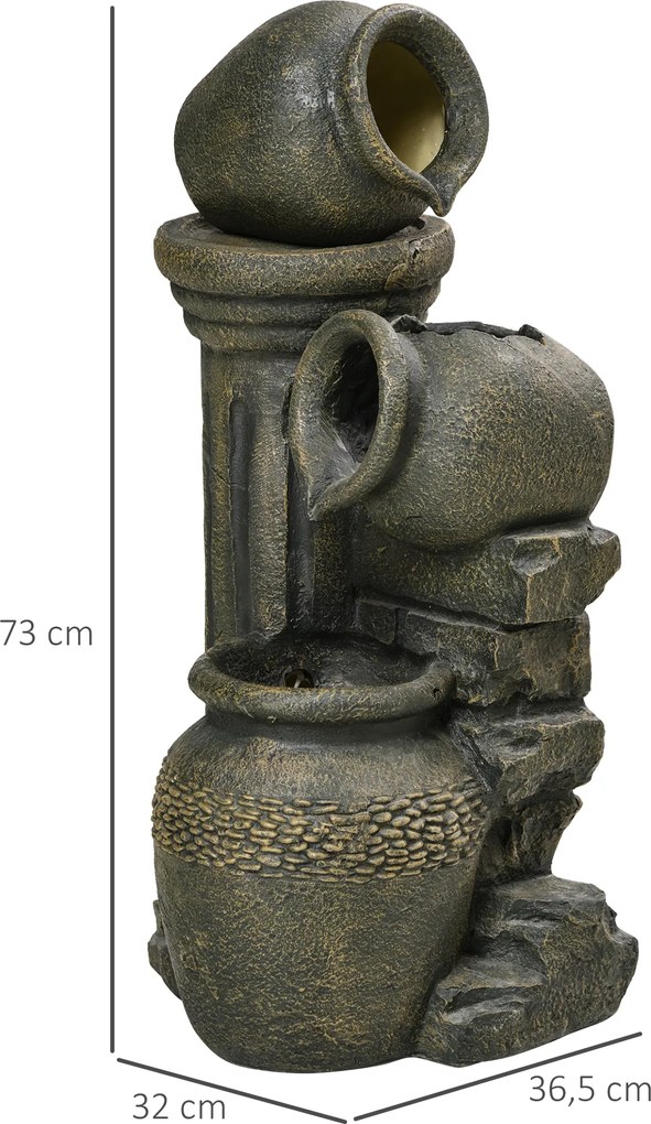 Outsunny Fântână arteziană, pompă reglabilă, rezistentă la intemperii, 25 cm x 24 cm x 60 cm, Gri | Aosom Romania