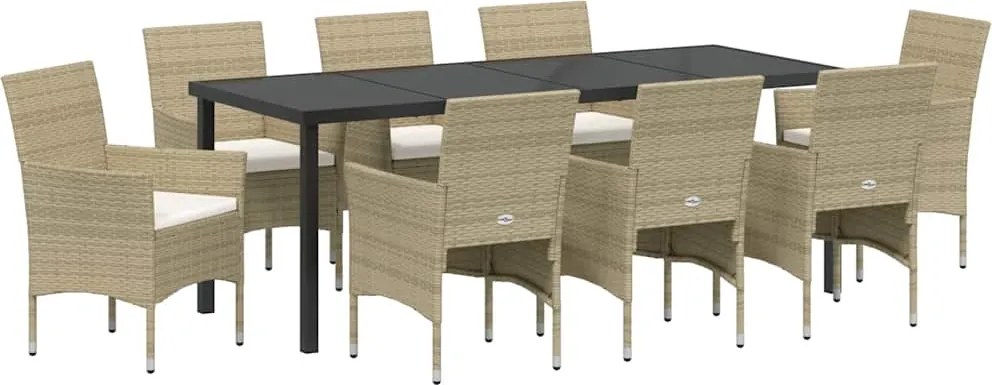 vidaXL Set de masă pentru grădină cu pernă 9 pcs Bej poliratan