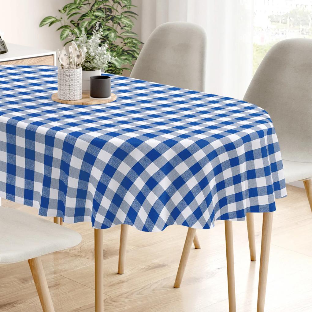 Goldea față de masă decorativă  menorca - carouri mari albastre și albe - ovală 80 x 140 cm