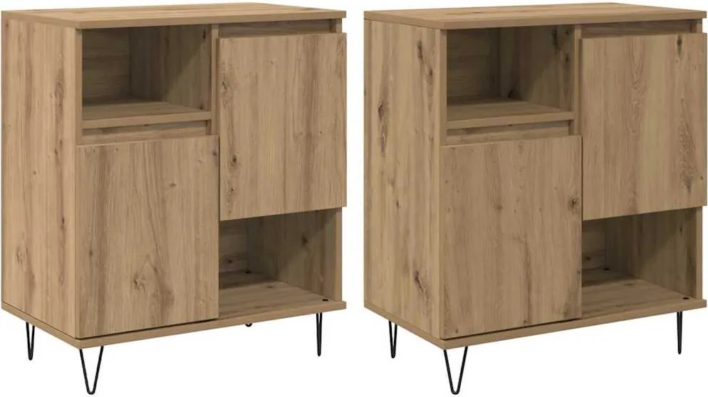 vidaXL Bufet 2 pcs Stejar Artizanal 60 x 35 x 70 cm