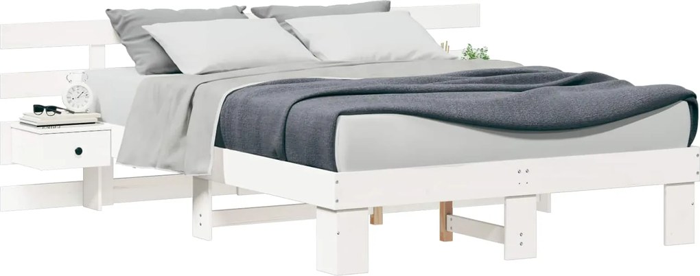 vidaXL Cadru de pat cu headboard Alb 150 x 200 cm Lemn de pin masiv