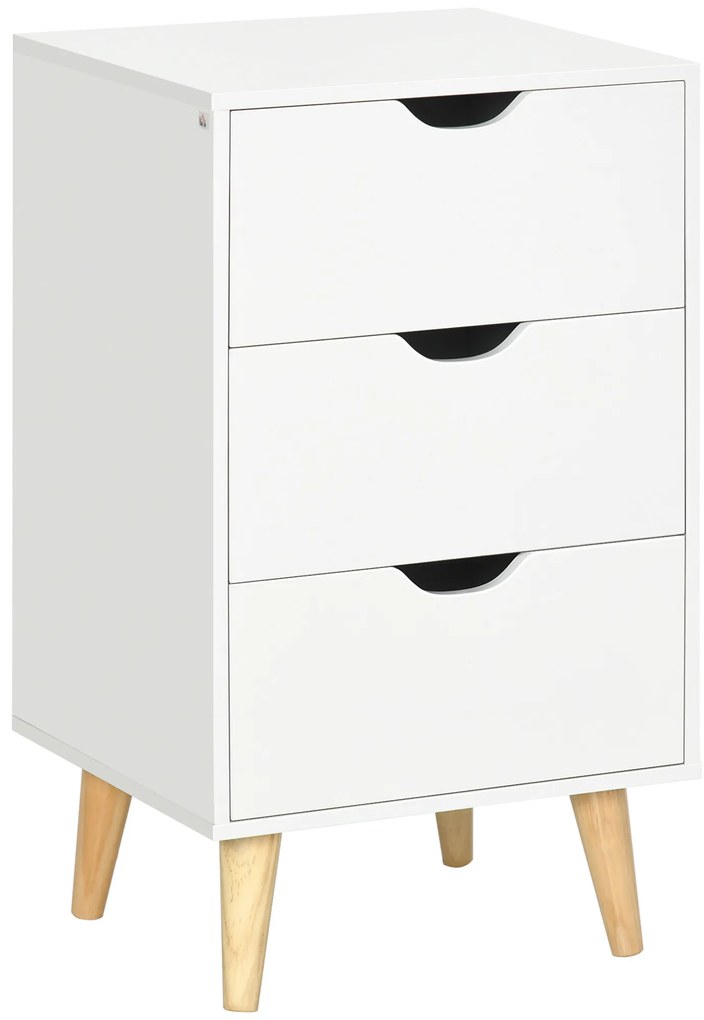 HOMCOM Noptieră masă de noapte cu 3 sertare, stil scandinav pentru dormitor, sufragerie, 40 x 35 x 68,5 cm, alb | Aosom Romania