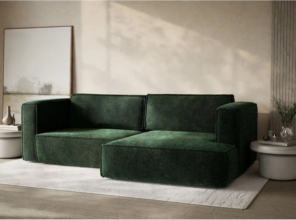 Colțar verde închis extensibil/cu spațiu de depozitare cu tapițerie din chenille (cu colț pe partea dreaptă/cu șezlong) Velto – Maison de Rêve