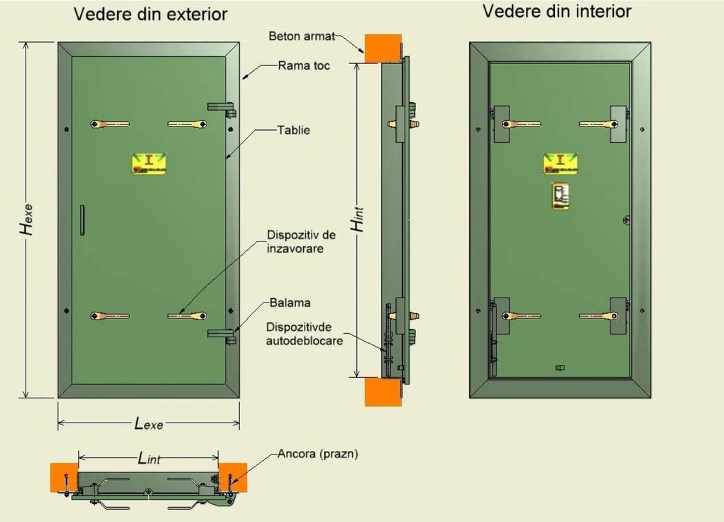 Usa metalica ALA buncar - UE - Otel 1 canat 8mm DR, UE - 8mm