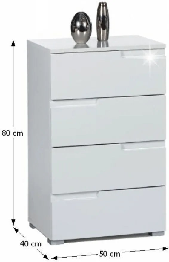 Comodă 4 sertare, alb extra lucios HG, SPICE 4