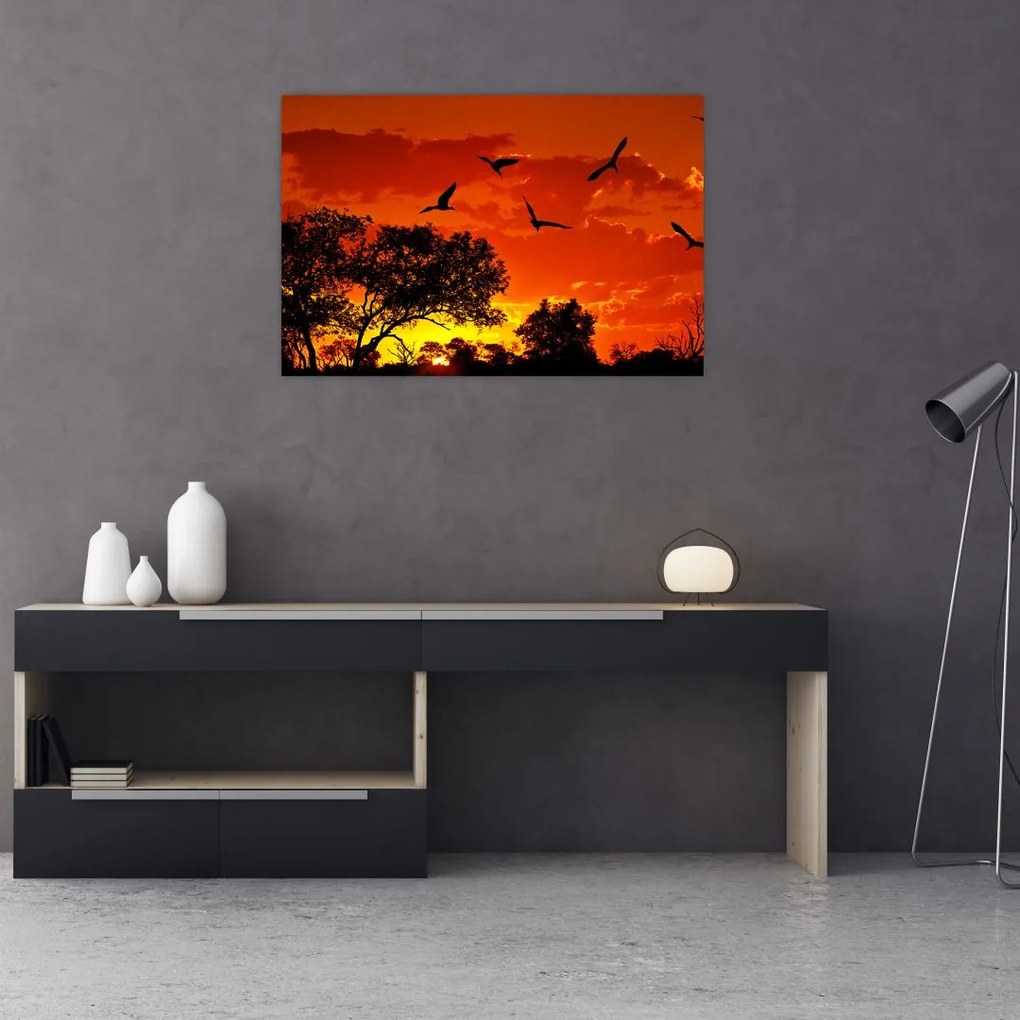 Tablou cu păsări în apus de soare (90x60 cm)