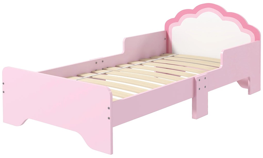 ZONEKIZ Pat pentru copii 3-6 ani 143 x 74 x 55 cm design nor somier cu lamele inclus cameră modernă roz | Aosom Romania