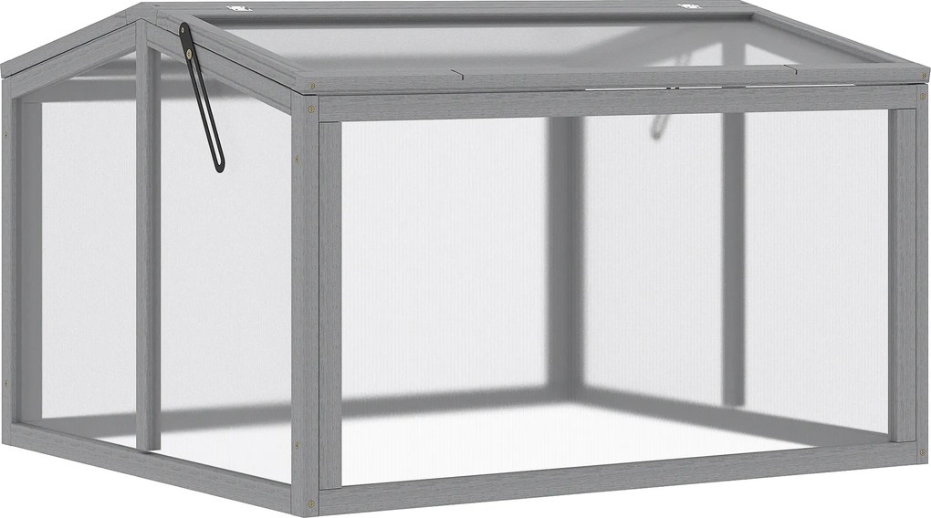 Outsunny Seră tip cutie pentru răsaduri, pat pentru plante cu capac din lemn și policarbonat, rezistent la intemperii, Gri deschis 90 x 80 x 58 cm | Aosom Romania