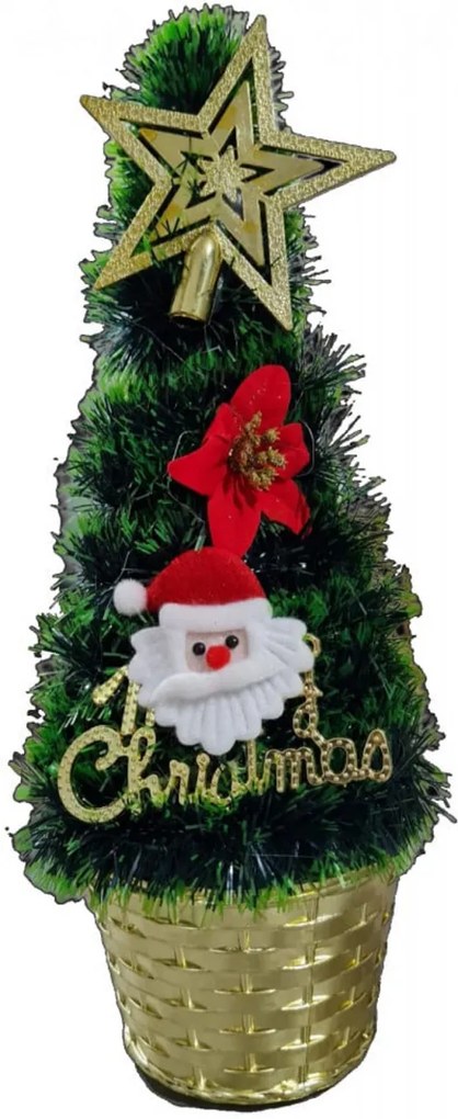Brad artificial de Craciun NOVOKIDS™ Mini Christmas Tree, Pentru casa si birou, Cu decoratiuni si suport incluse, Coroana bogata, Inaltime 35 cm, Pom