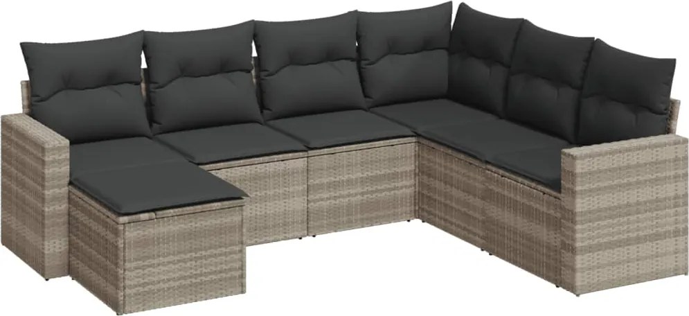 vidaXL Set canapele de grădină cu perne, 7piese gri deschis poliratan