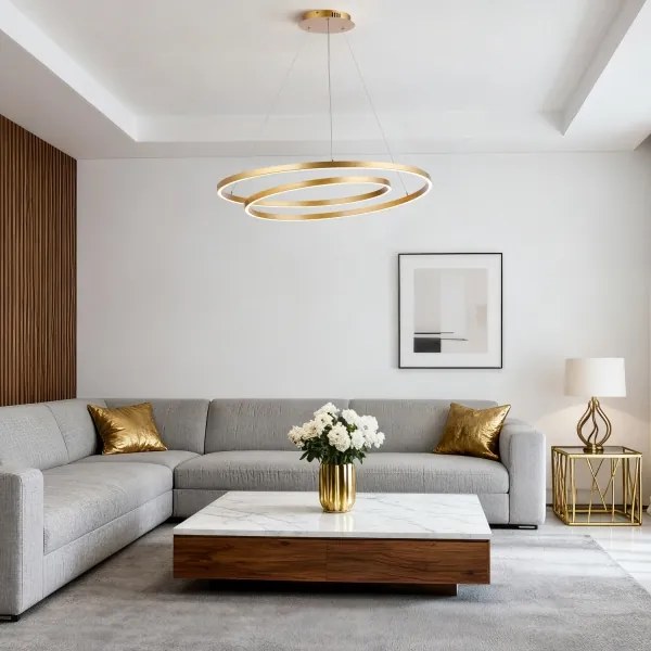 Brilagi-LED Lustra suspendată TWISTER compatibilă cu dimmer, LED 105W, 230V, Ø 100 cm, aurie, cu telecomandă