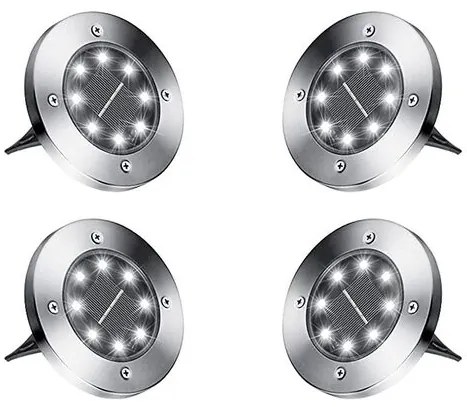 Lampa solara pentru gradina, Verk Group, 8 LED-uri, 4 buc, inox, 11.5x13 cm