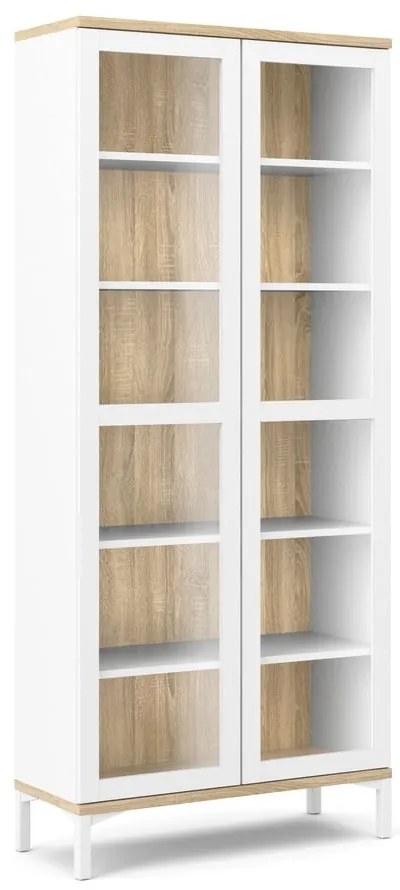 Vitrină albă-în culoare naturală cu aspect de lemn de stejar 89x203x36 cm Roomers – Tvilum