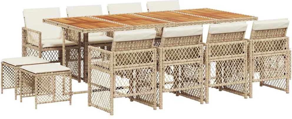 vidaXL Set mobilier de grădină cu perne, 13 piese, bej, poliratan