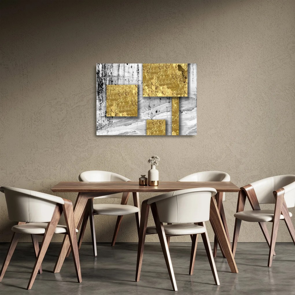 Tablou pe sticlă - Pătrate de aur N⁰3 (70x50 cm)
