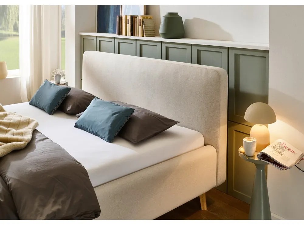 Pat matrimonial crem tapițat fără somieră 140x200 cm Mattis – Meise Möbel