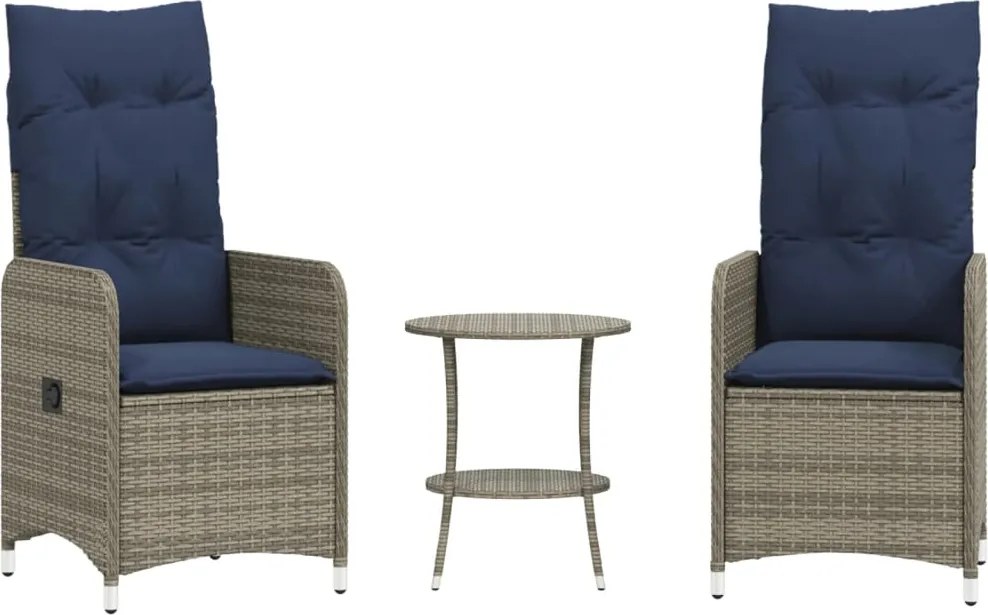 vidaXL Scaune de grădină rabatabile, 2 buc., cu masă, gri, poliratan