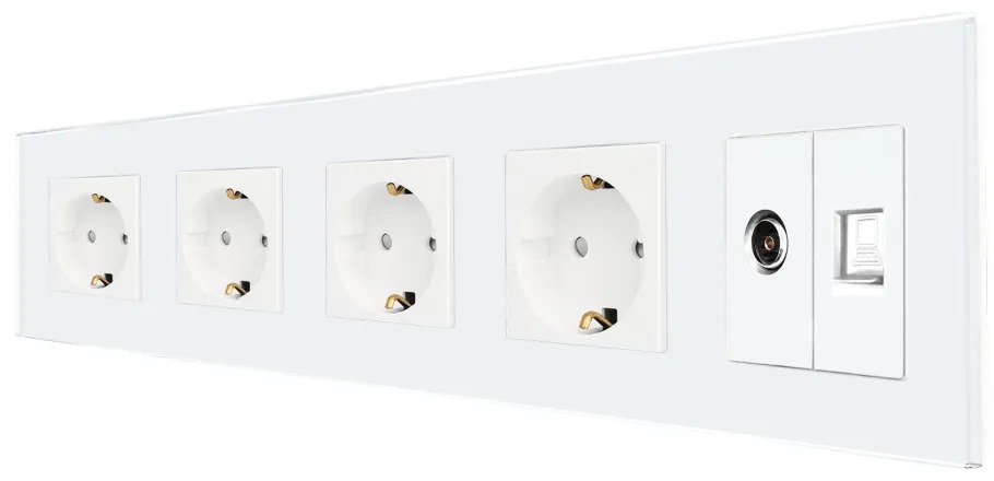 Priza Cvadrupla Schuko + TV + Internet cu Rama Din Sticla LUXION