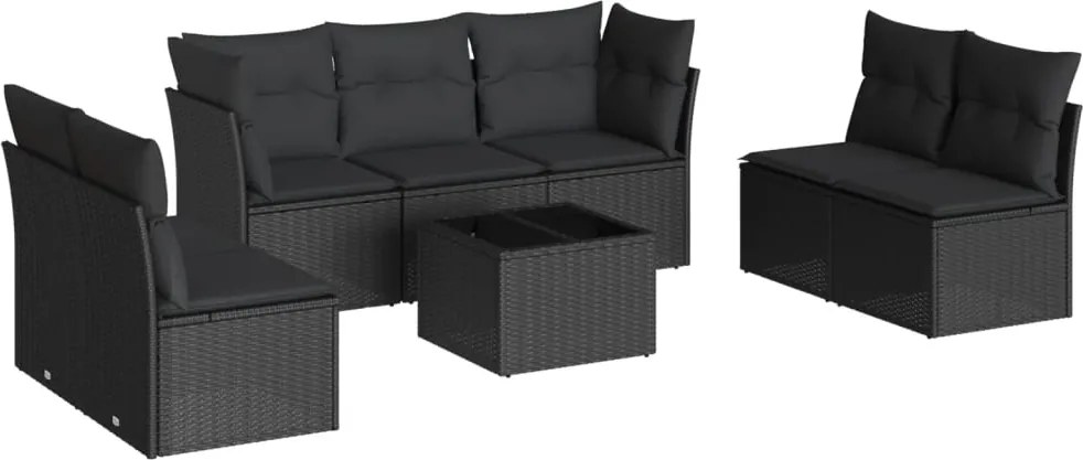 vidaXL Set mobilier de grădină cu perne, 8 piese, negru, poliratan