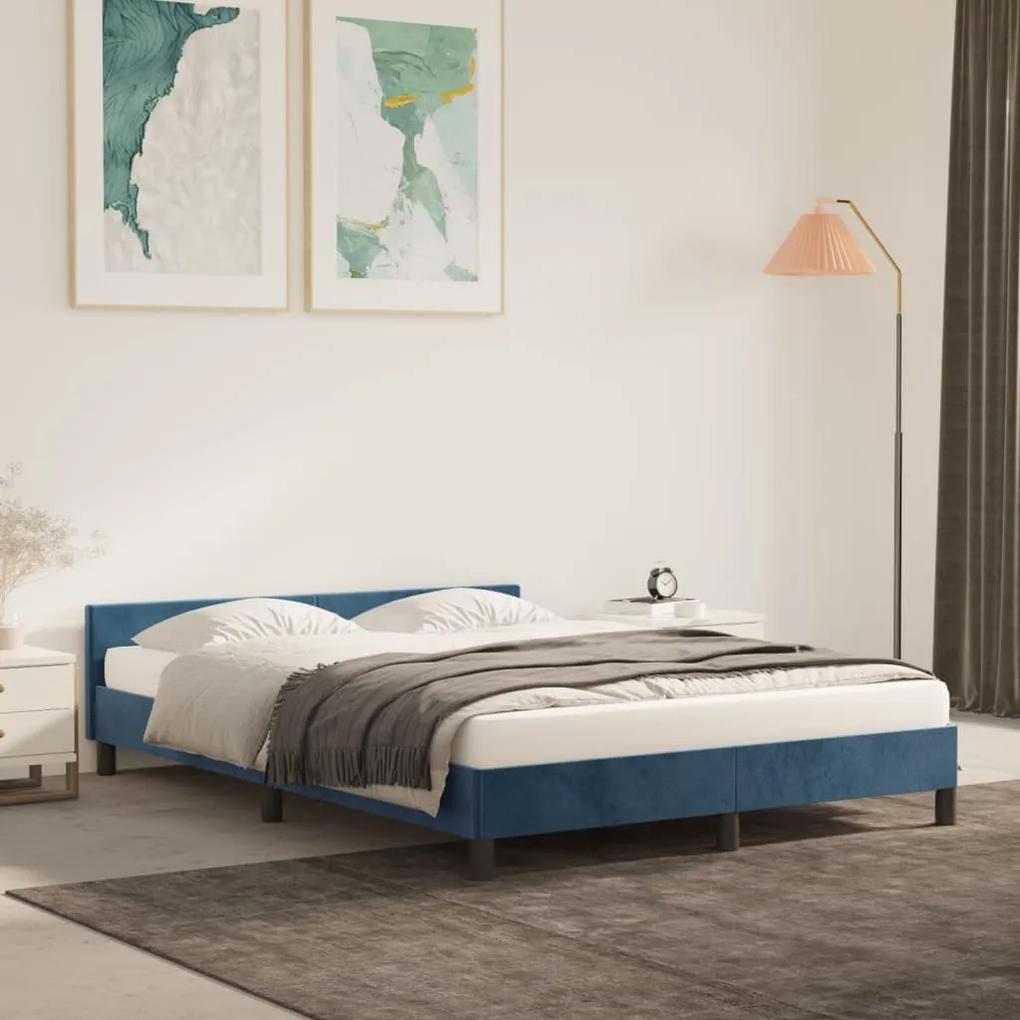 Cadru de pat cu tablie, albastru inchis, 140x200 cm, catifea Albastru, 140 x 200 cm