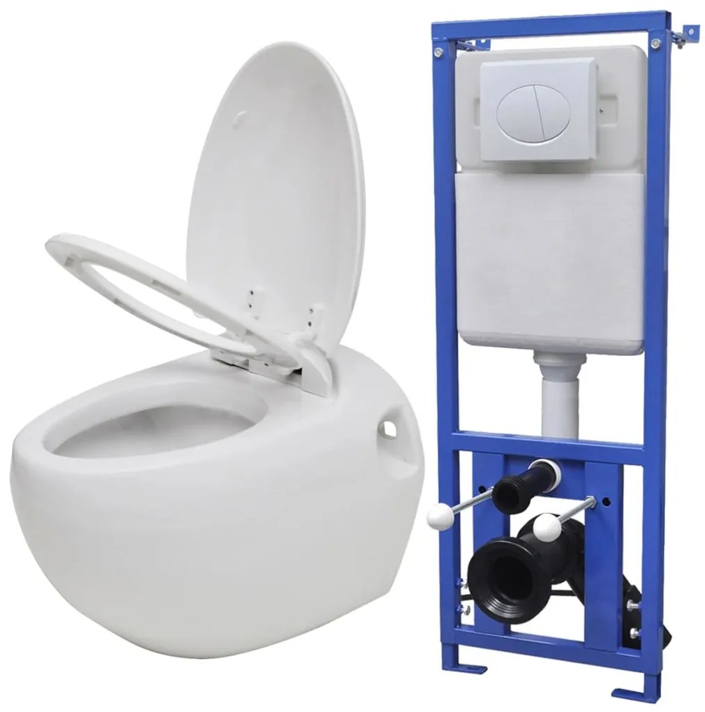 274340 vidaXL Toaletă suspendată cu rezervor încastrat, aspect ou, ceramică, alb