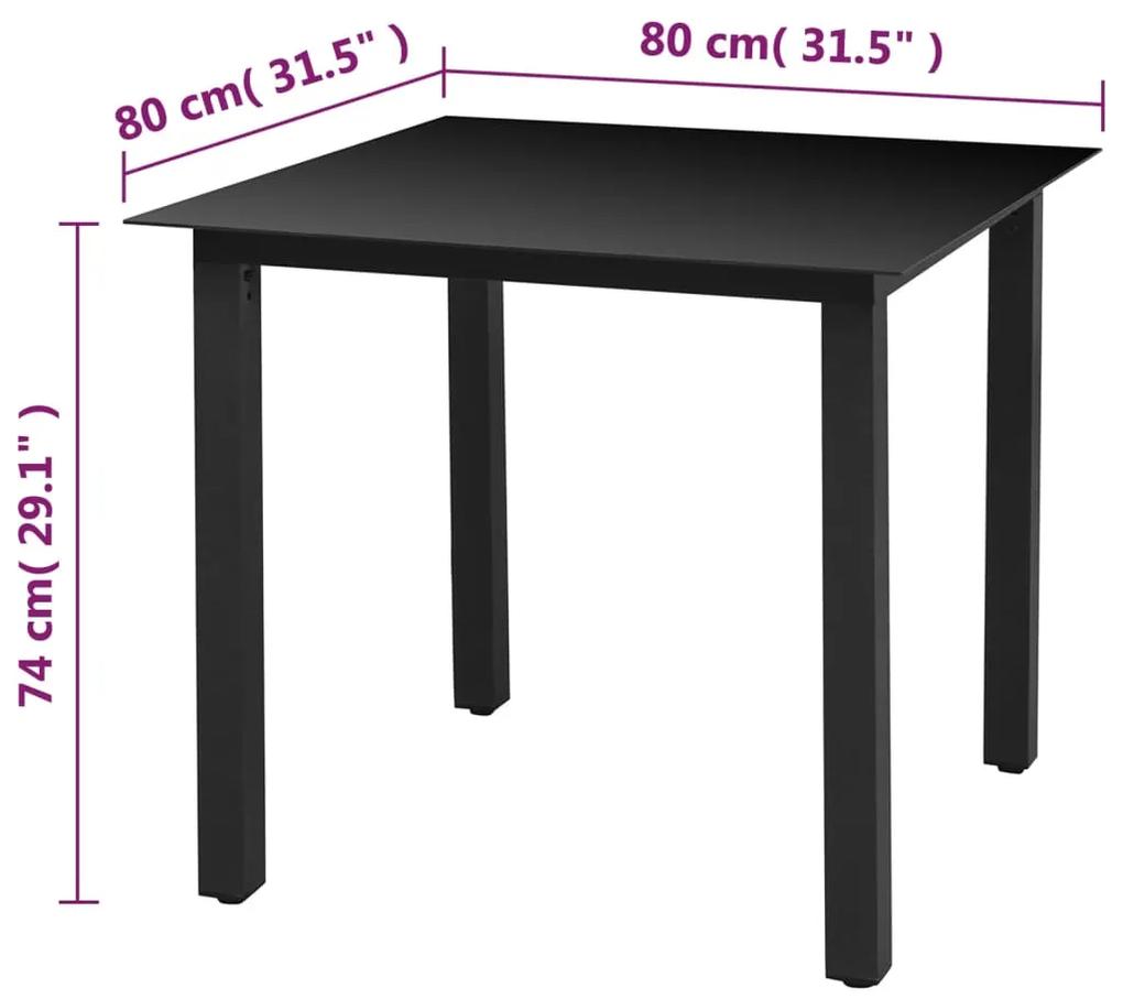 Masa de gradina, negru, 80 x 80 x 74 cm, aluminiu si sticla 1, Negru, 80 x 80 cm