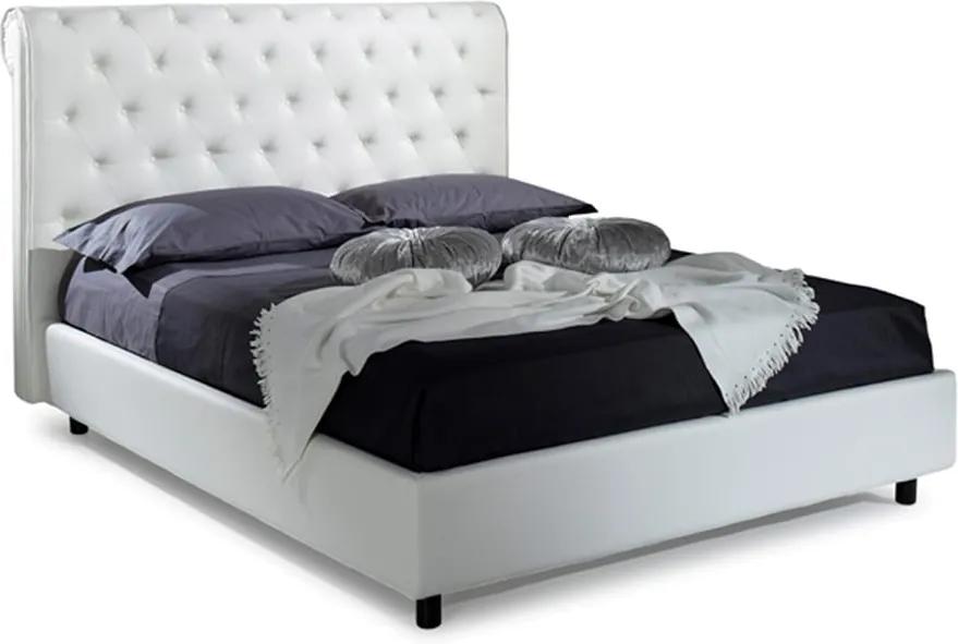 Pat Dormitor Matrimonial Bed&Sofa Chester iSomn 160x200 cm, fara lada de depozitare, piele ecologica, alb