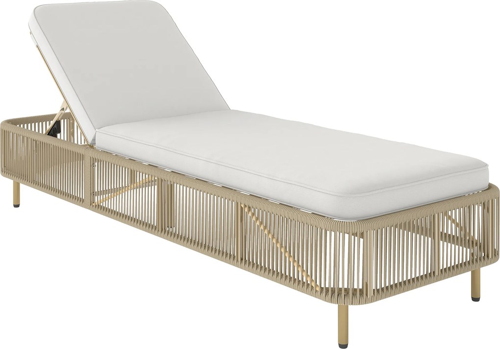 Outsunny Șezlong din ratan, șezlong outdoor din PE-Rattan reglabil în 5 poziții cu pernă, șezlong de grădină | Aosom Romania