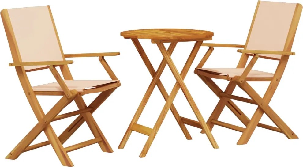 vidaXL Set mobilier bistro, 3 piese, textil bej/lemn masiv