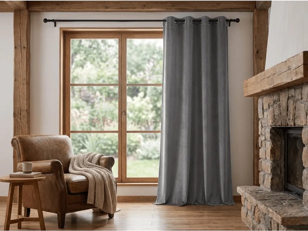 Draperie opaca DREAM VELVET 140x250 cm, gri inchis Agatat: Inele metalice