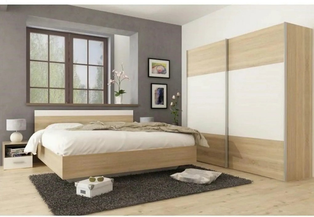 Set dormitor GABRIELA NEW, stejar sonoma/alb, DTD laminat/metal, cu pa