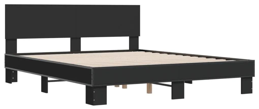 3280187 vidaXL Cadru de pat, negru, 150x200 cm, lemn prelucrat și metal