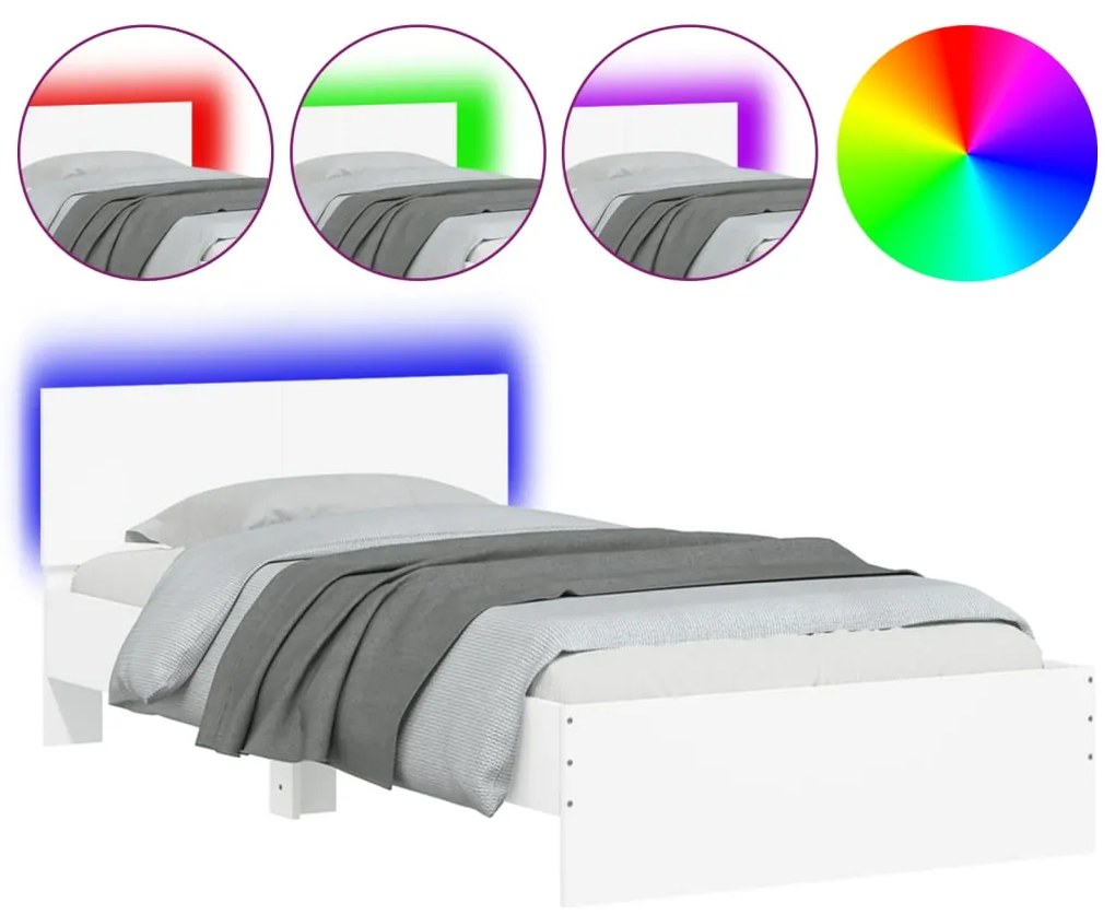 838799 vidaXL Cadru de pat cu tăblie și lumini LED, alb, 100x200 cm