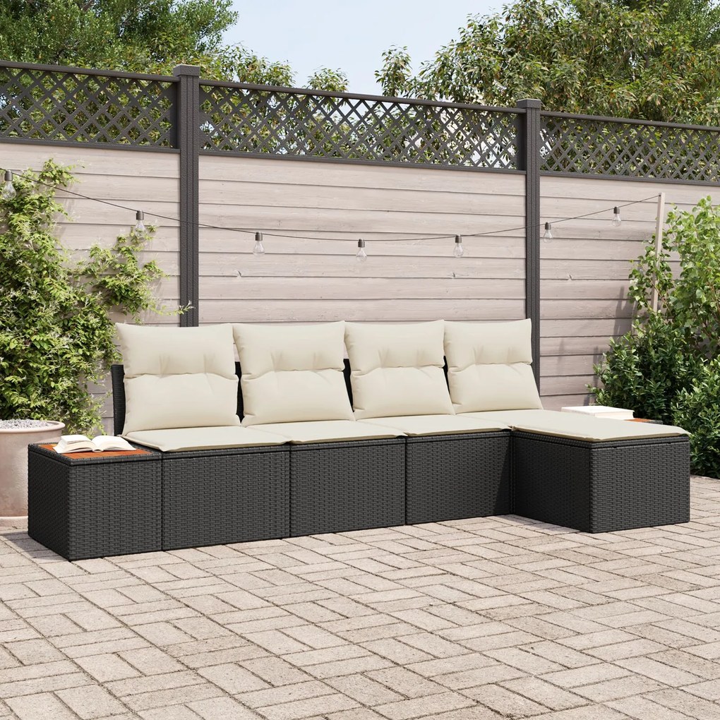 vidaXL Set de canapele pentru grădină cu pernă 5 pcs Negru Rattan poli