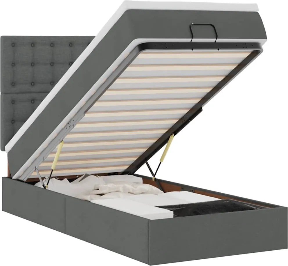 vidaXL Cadru de pat otoman cu saltele Gri închis 80x200cm țesătură