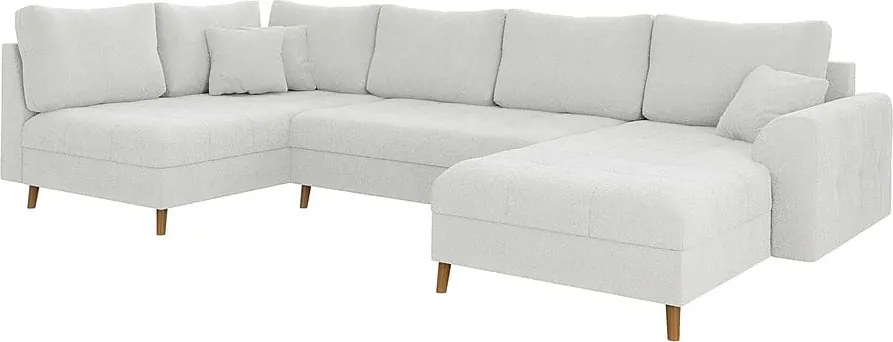 Colțar crem cu tapițerie din țesătură bouclé (colț dreapta/în formă de "U") Ariella – Ropez