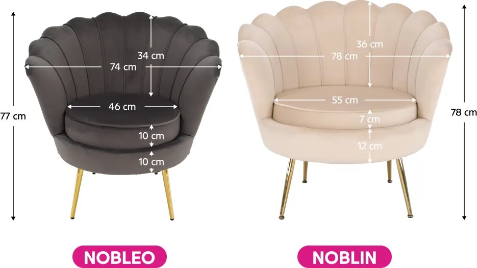 Fotoliu în stil Art-deco, catifea Velvet bej/crom auriu, NOBLIN