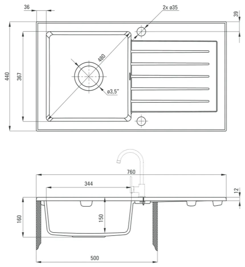 Chiuveta bucatarie compozit cu picurator alb mat 76 cm Deante Zorba 760x440 mm, Alb mat