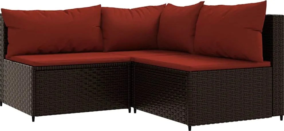 vidaXL Set mobilier de grădină cu perne, 3 piese, maro, poliratan