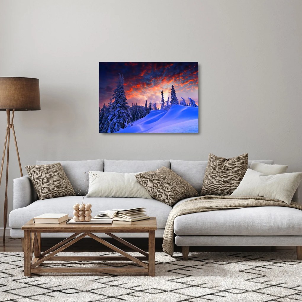 Tablou pe sticlă - Amurg dev iarnă (70x50 cm)