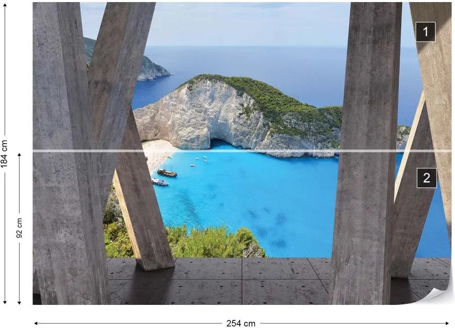 GLIX Fototapet - Greece Island 3D Modern View Concrete Vliesová tapeta  - 254x184 cm
