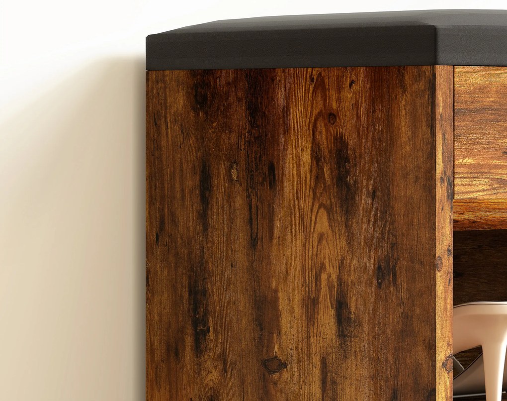 HOMCOM Mobilier pentru încălțăminte Bancă cu depozitare în 2 niveluri, nișă + compartiment integrat cu pernă, efect lemn de mahon | Aosom Romania