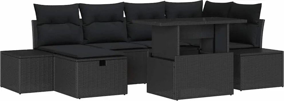 vidaXL Set de canapele pentru grădină 7 pcs Negru poliratan